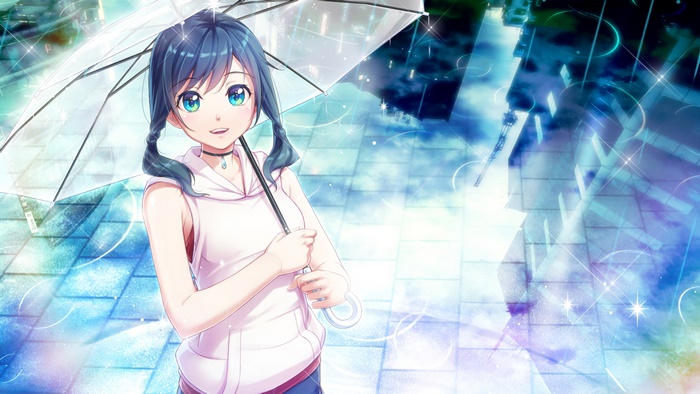 Hina Amano from Weathering With You holding an umbrella in the rain