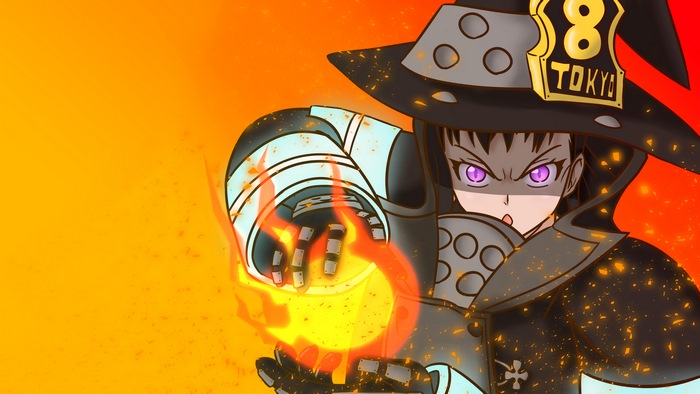 Maki Oze from Fire Force holding a fire ball