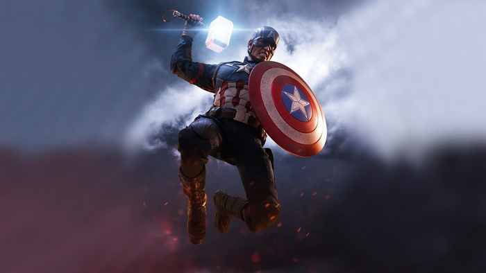 Captain America from Avengers Endgame with Mjolnir and Shield 4K