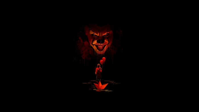 Pennywise from It Chapter 2 with a child and balloons 4K