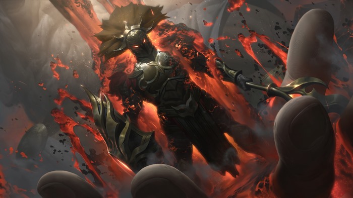 Molten warrior with glowing eyes and armor
