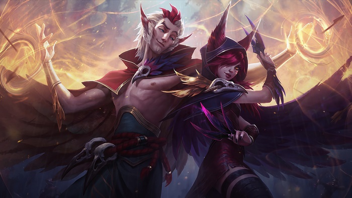 Xayah and Rakan from LoL 4K Splash Art