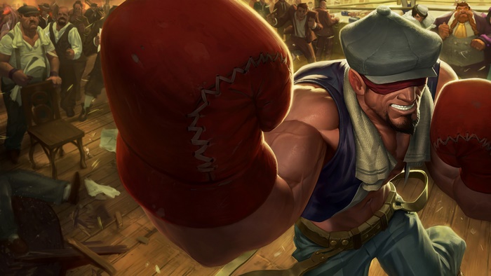 Lee Sin from LoL boxing in a ring