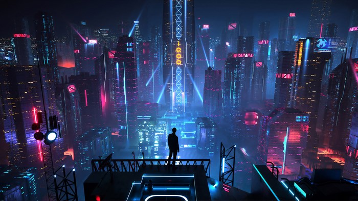 Sci-Fi, City, Buildings, Night, Cityscape, 4K