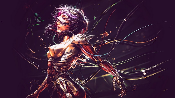 Sci-Fi Cyborg Girl with Wires 4K