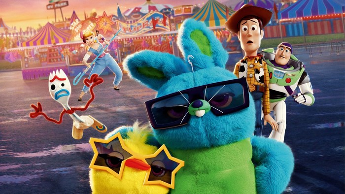 Toy Story 4 Characters: Bunny, Ducky, Woody, Buzz Lightyear, Bo Peep, Forky