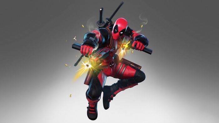 Deadpool from Marvel shooting guns