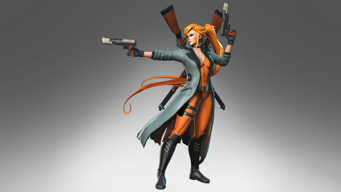 Female character with guns and rifles