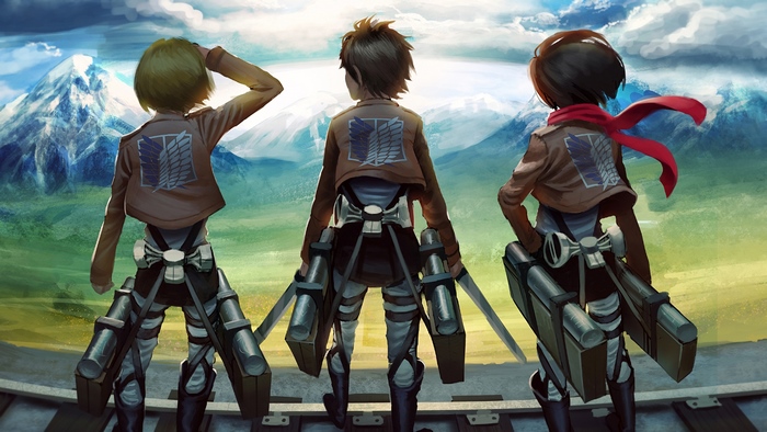 Armin, Eren, and Mikasa from Attack on Titan in 4K