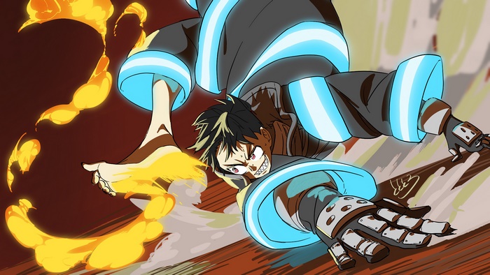Shinra Kusakabe from Fire Force using flames