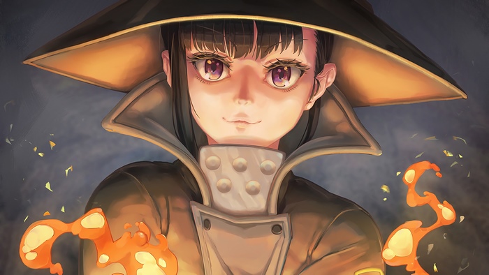 Maki Oze from Fire Force with flames