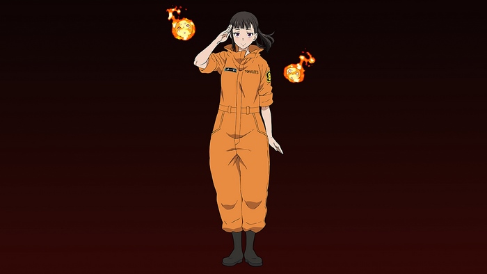 Maki Oze from Fire Force with flames