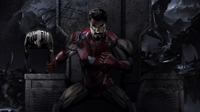 Iron Man from Avengers Endgame holding helmet