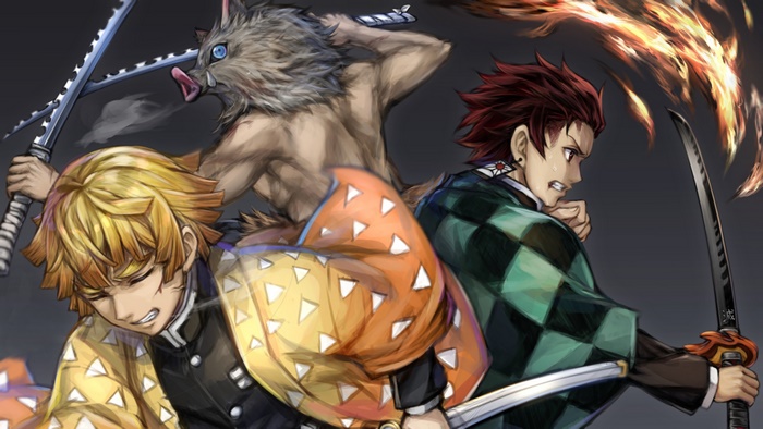 Tanjiro, Zenitsu, and Inosuke from Kimetsu no Yaiba 4K
