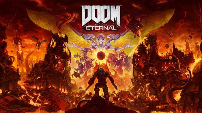 Doom Eternal Poster with Doomguy and Demons 4K