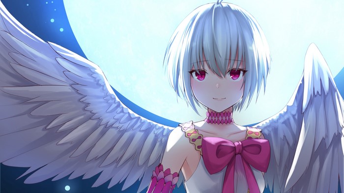 Anime girl with white hair and wings