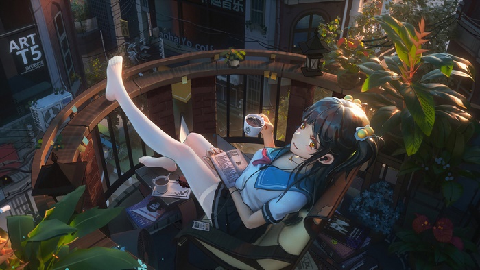 Anime, School Girl, Reading, 4K