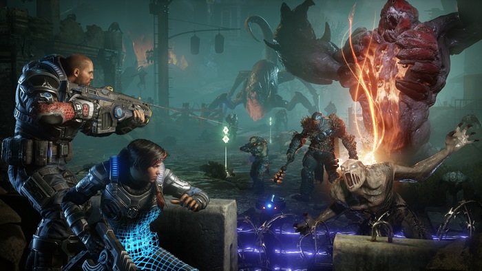 Gears 5: Kait Diaz and James Fenix battle monsters