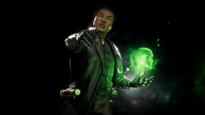Shang Tsung from Mortal Kombat 11 with green skull