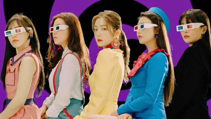 Red Velvet members wearing 3D glasses