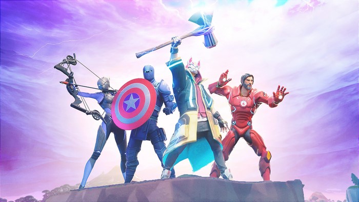 Fortnite characters with Captain America's shield and Thor's Stormbreaker