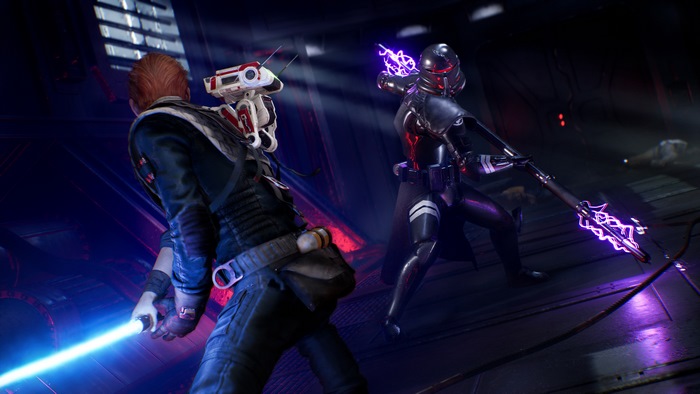 Cal Kestis and Second Sister from Star Wars Jedi: Fallen Order in a fight
