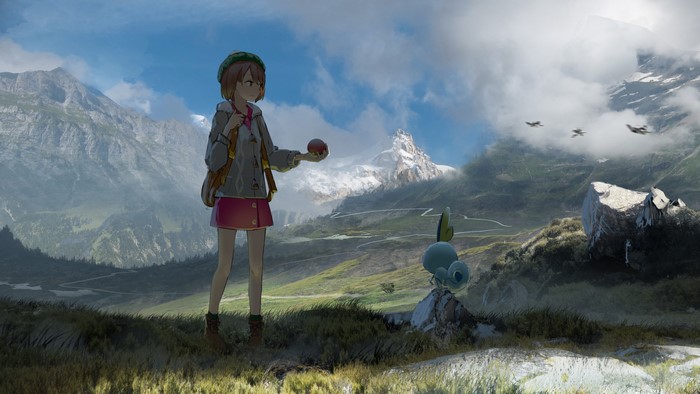 Female Pokemon Trainer with Sobble in Mountains 4K
