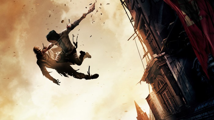 Man fighting a zombie in a city