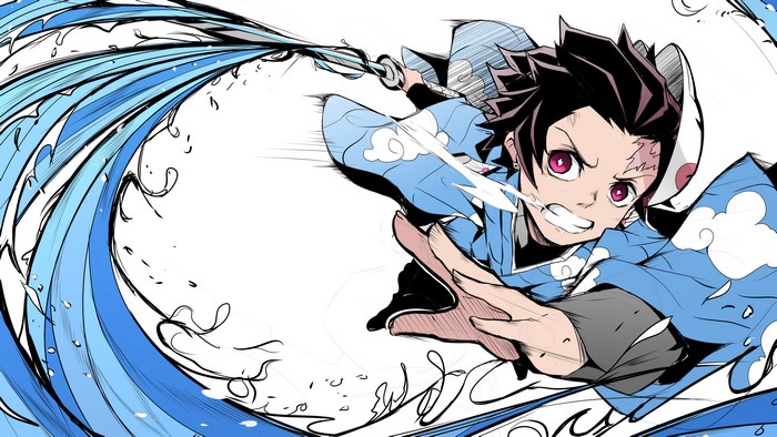 Tanjiro Kamado using Water Breathing from Demon Slayer