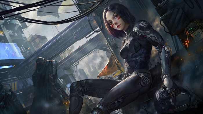 Alita from Alita: Battle Angel in Cyberpunk City 4K