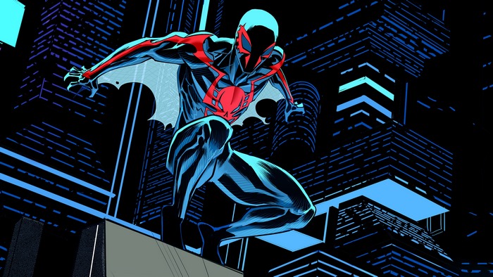 Spider-Man 2099 in a futuristic city 4K