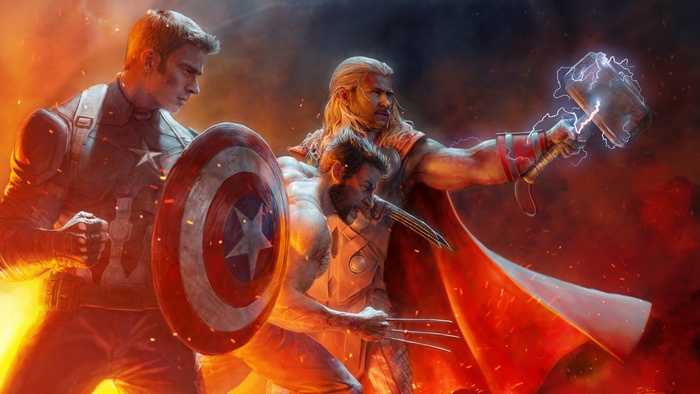 Captain America, Wolverine, and Thor in 4K