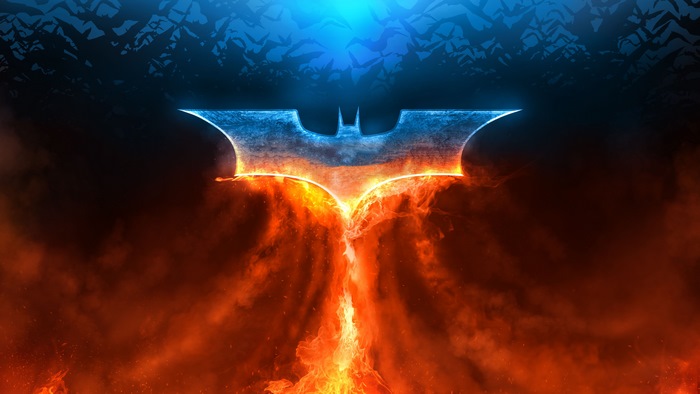 The Dark Knight Batman Logo with Fire and Bats