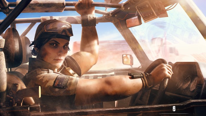 Osa from Rainbow Six Siege driving a buggy