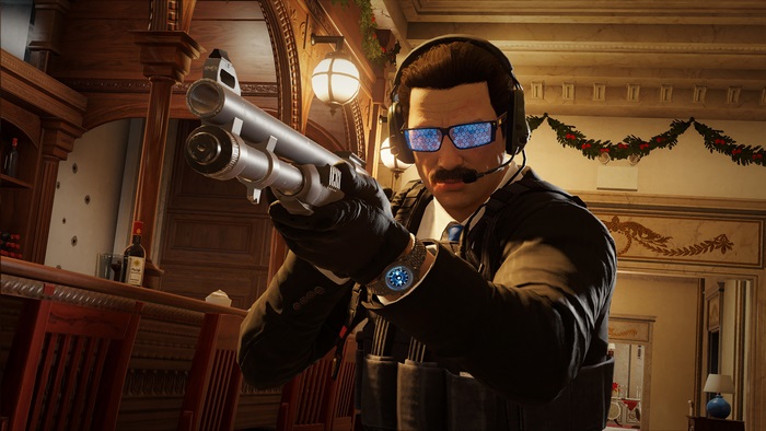 Warden from Rainbow Six Siege aiming a shotgun