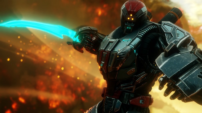 Rage 2 character with glowing sword