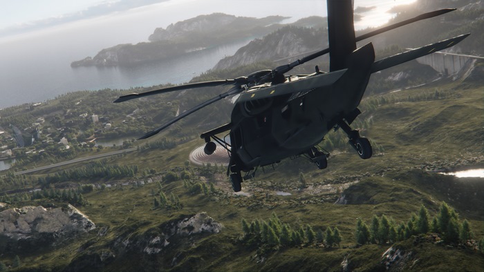 Helicopter flying over Ghost Recon Breakpoint landscape 4K