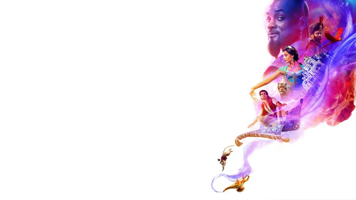 Will Smith as Genie, Mena Massoud as Aladdin, Naomi Scott as Jasmine