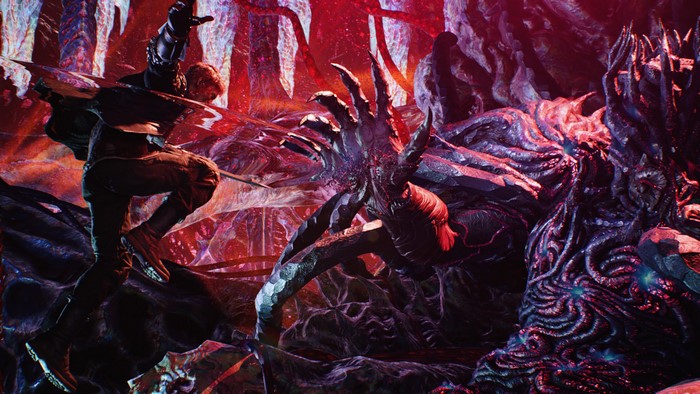 Nero fighting Urizen in Devil May Cry 5 4K