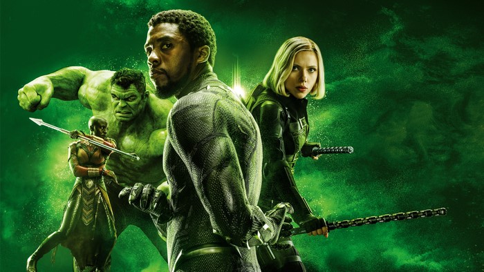 Black Panther, Hulk, Black Widow, and Okoye from Avengers: Infinity War