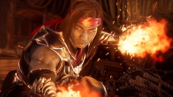 Liu Kang from Mortal Kombat 11 using fire magic