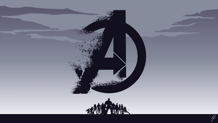 Avengers logo with superheroes silhouette