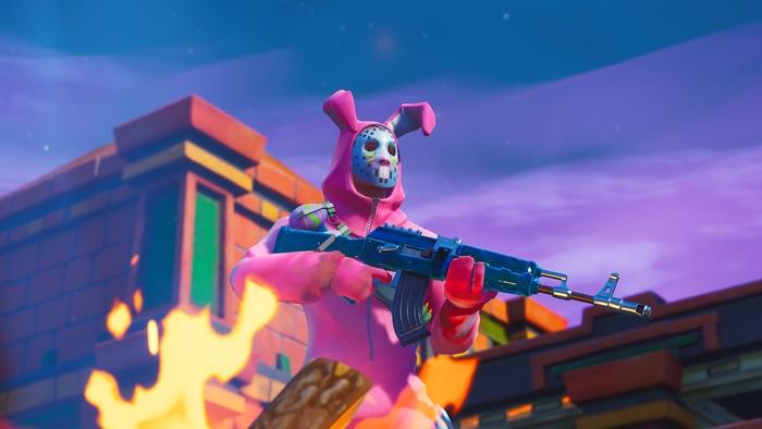 Rabbit Raider from Fortnite with a rifle