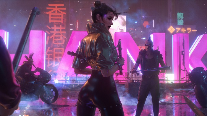 Cyberpunk girl with swords in neon city 4K