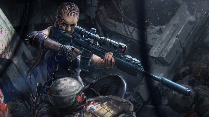 Girl with Sniper Rifle in Sci-Fi Art 4K