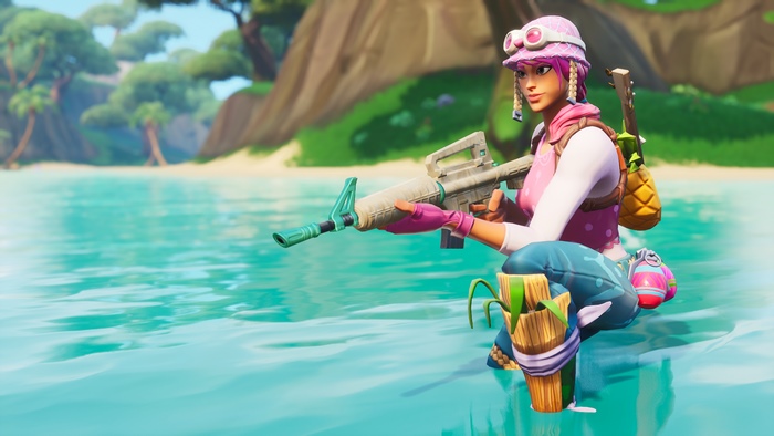 Fortnite character with rifle in water