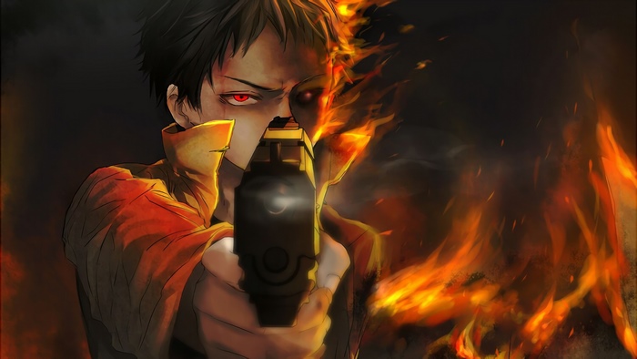Zombieman from One Punch Man aiming a gun