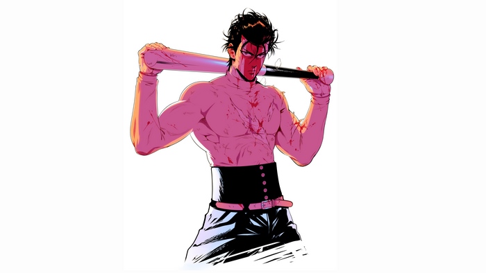 Man with baseball bat and scars