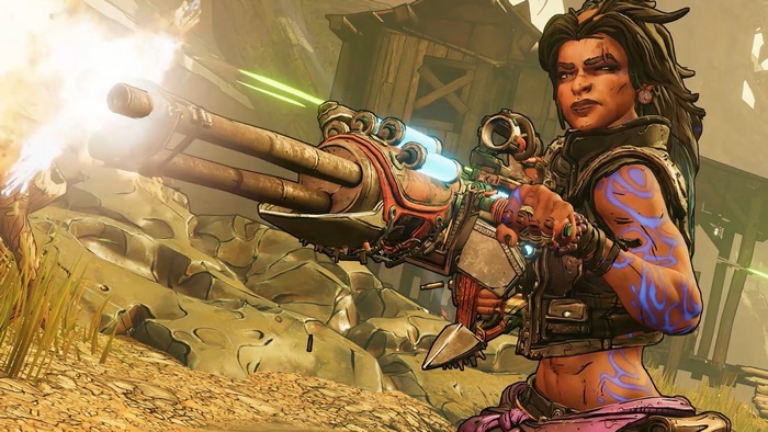 Amara the Siren from Borderlands 3 firing a weapon