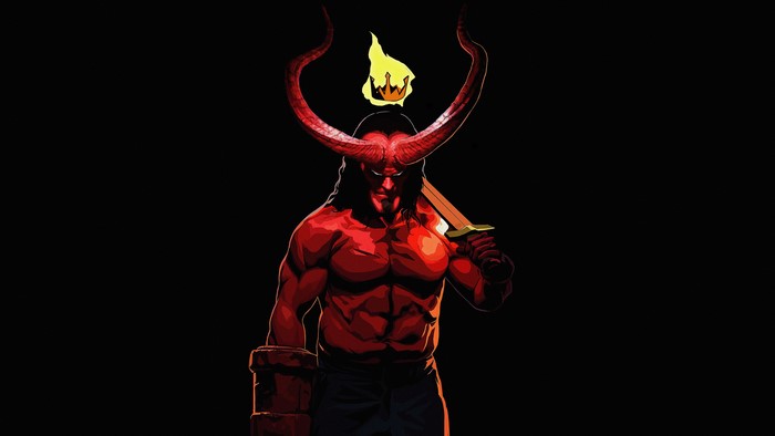 Hellboy with horns and sword